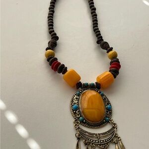 Bohemian Yellow and Red Beaded Necklace